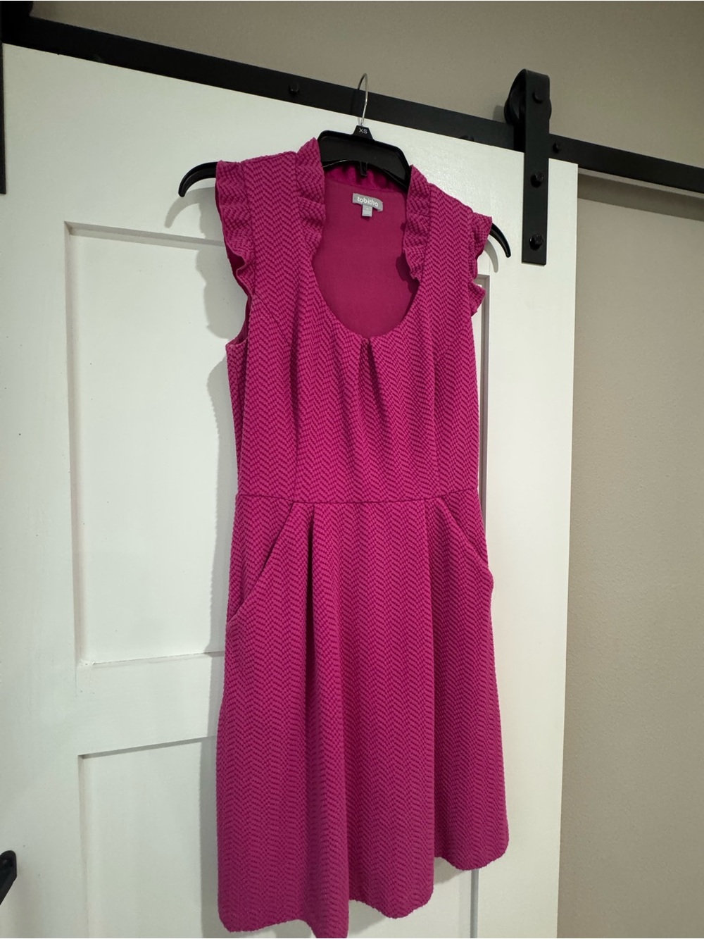 Tabitha Hot Pink Ruffle-Sleeve Textured Dress